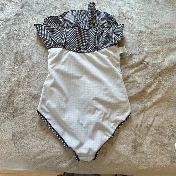 Kona Sol navy and white gingham pattern 1 piece printed swim suit Size L - Picture 5 of 8